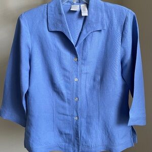Emma James Blue Linen Jacket Blouse, Size 10 Petite, EC